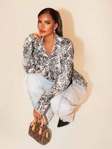 SHEIN Unity Autumn New Vintage French Style Distressed Leopard Print Loose Long Sleeve Women Shirt - Multicolor - View 6