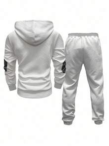 Manfinity Homme 2pcs Men Casual Hooded Long Sleeve Sweatshirt And Drawstring Pants Set Men 2 Piece Sweatsuit Men Hoodie Set, Fall Clothes - Grey - View 2