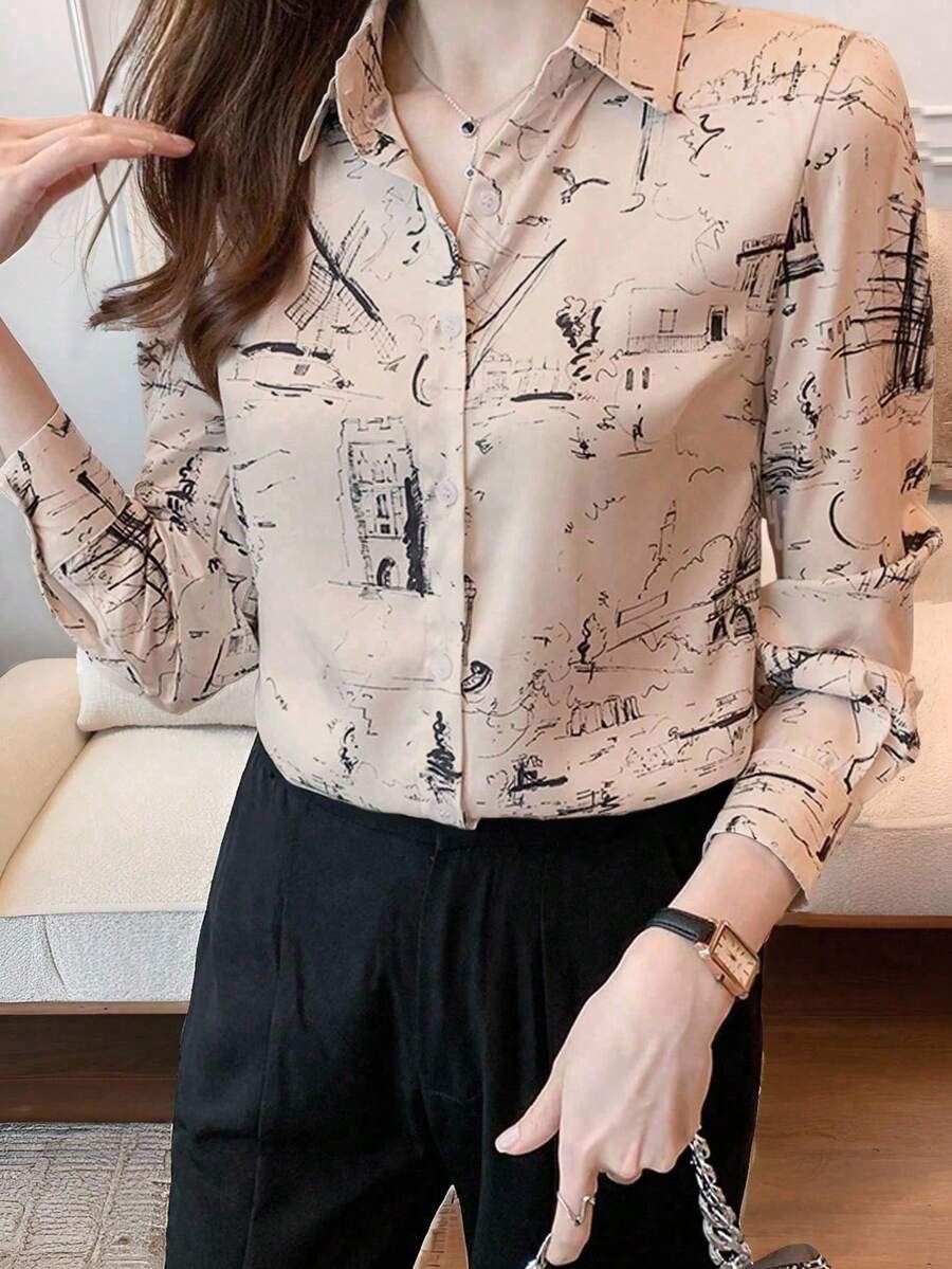 EMERY ROSE 女士休闲通勤简约纽扣长袖衬衫 - 彩色 - 查看 1