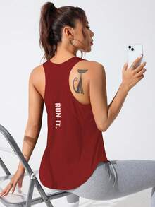 SHEIN Sports 女式字母印花休闲健身运动背心 - 酒紅色 - 查看 3