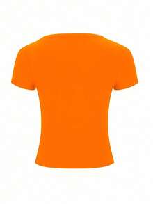 INAWLY Solva Áo thun tay ngắn cổ chữ V sâu gợi cảm cỡ lớn, mùa hè - trái cam - Xem 3