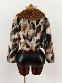 Amplova 女士复古豹纹仿皮草夹克，秋冬 - 彩色 - 查看 10