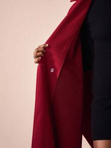 Zivah Early Autumn/Winter New Styles For Birthday Parties, Graduation Season, Daily Outings, Basic, Versatile, Casual Vacation, Cruise Travel, Internet Celebrities, Popular, Casual, Elegant, Commuting, Casual, Street Party, OL Style, Lapel, Fake Pocket Decoration, Cape-Style Knee-Length Woolen Coat, Metal Buckle Decoration, Burgundy Woolen Coat, Ladies' Woolen Coat -A - Burgundy - View 8