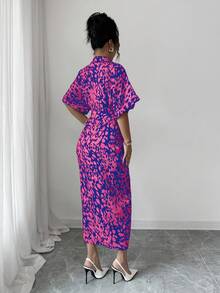 Breezaya 滿版印花蝙蝠袖腰帶襯衫連衣裙 - 彩色 - 查看 2