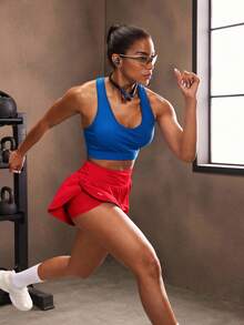 Powerista Pantalones cortos deportivos de verano de unicolor con cintura elástica y bolsillos, pantalón corto de entrenamiento