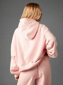 Missguided x Playboy Áo hoodie cotton oversized họa tiết rách có túi giữa và mũ trùm đầu có dây rút cho phong cách đường phố thường ngày - Bụi hồng - Xem 2