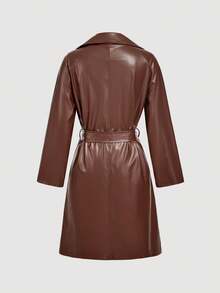 SHEIN MOD Women's Casual Notched Collar Double-Breasted Trench Coat, Autumn/Winter,Halloween Clothes ,Christmas Party Dress,New Year Women's Clothes,Thanksgiving,Belt,Mid-Length Trench Coat,Brown Trench Coat,Casual,Warmth - Brown - View 3