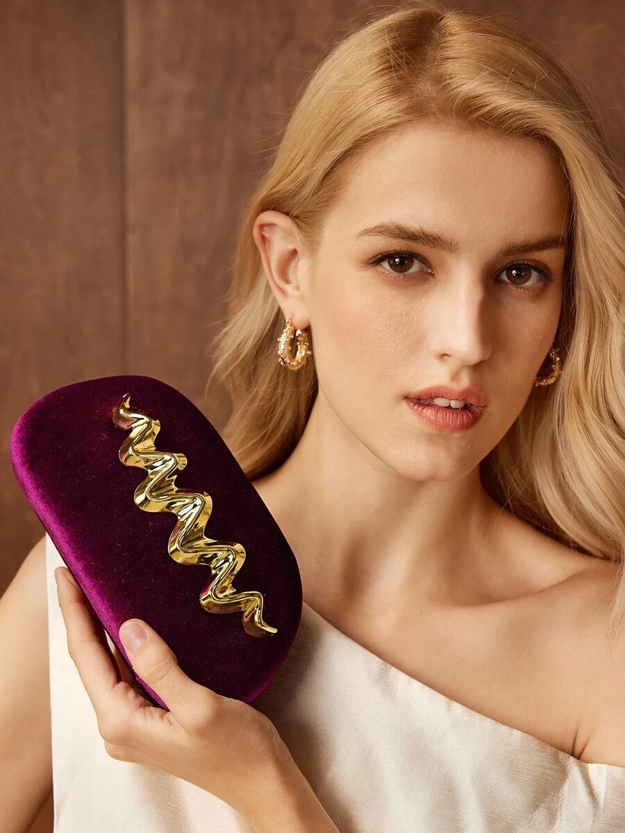 MOTF PREMIUM BOLSO DE MANO DE CENA DE MODA ROJO VINO PARA DAMAS, PERFECTO PARA COMBINAR CON LA FIESTA DE LA NOVIA - Burdeos - Ver 1