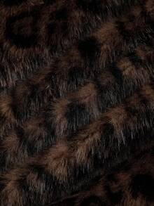 Ellevyn 女式圆领长袖前开襟豹纹棕色优雅休闲外套短款仿皮草夹克，秋冬 - 彩色 - 查看 7