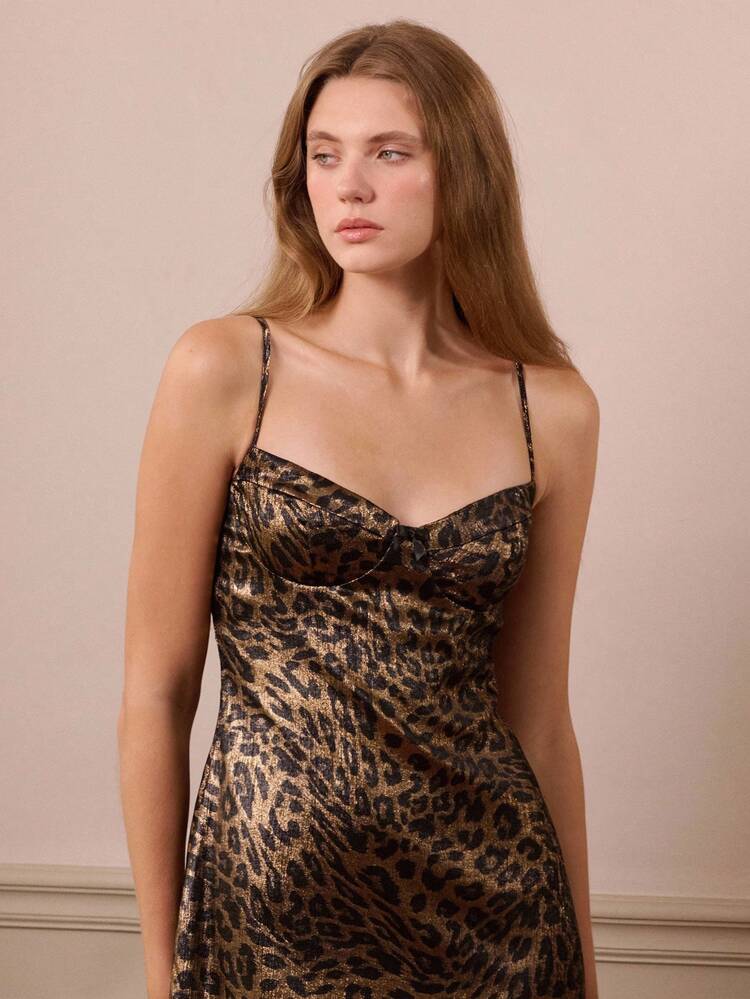 Leopard Print Lurex Long Dress With Spaghetti Straps And Structured Cups Fall Women Clothes Spring Summer Party Dress Leopard Dress