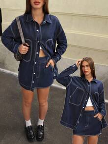 Jeanoix 宽松自然洗水牛仔夹克 - 深色水洗藍 - 查看 6