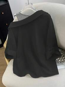 Lumivelle Women's Regular White Shirt With Fake Camisole Strap, Cold Shoulder Mid-Sleeve 2 In 1, Elegant Casual Commute Fashion Party Business Versatile Layered Blouse