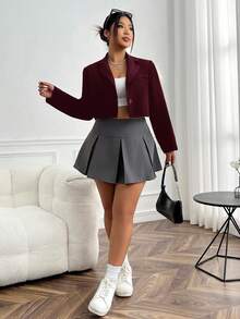 SHEIN EZwear 秋冬加大码酒红色单排扣优雅办公室长袖西装外套 - 酒紅色 - 查看 6