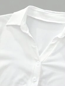 SHEIN MOD 休闲复古风立领喇叭袖女式T恤，适合秋冬季节和机场穿着。 - 彩色 - 查看 3