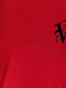 The Vampire Diaries X SHEIN Áo thun nữ cổ tròn tay ngắn dáng rộng thoải mái, màu đỏ, thích hợp cho mùa hè - Đỏ - Xem 3