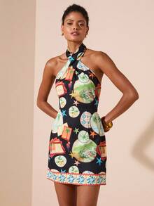 Travachic Print Halter Backless Sleeveless Boho Mini Dress Graphic Dress Vacation Dress Resort Dress Halter Dress Tropical Print Dress,Chic Autumn,Going Out Outfit,Elegant Outfits,Country Style For Women, Cruise Dinner Dress,Fall Clothes For Women ,Fall Dresses For Women,Elegant Dresses For Women
