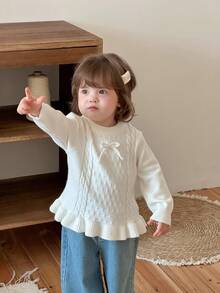 DAZY Toddler Girls' Round Neck Bow Long Sleeve Sweater, Autumn/Winter