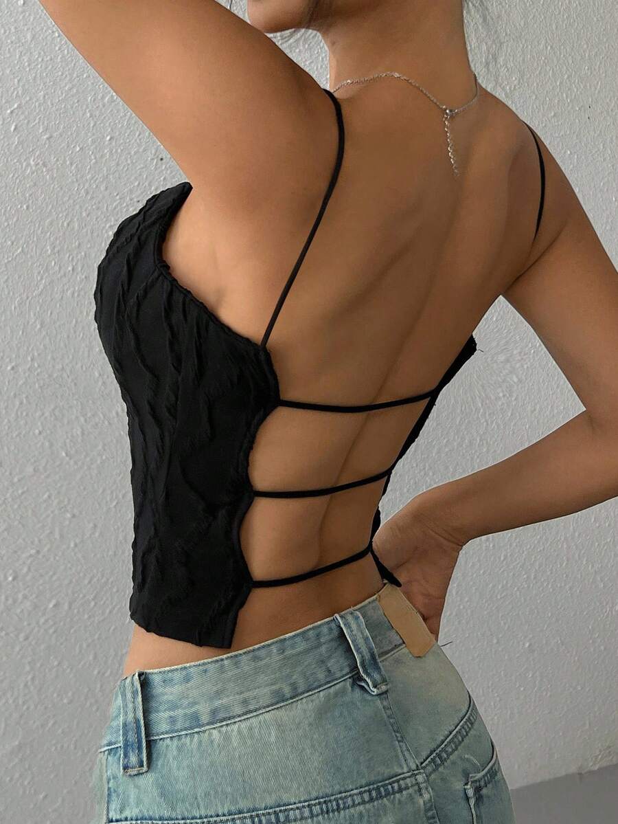 SHEIN EZwear 女士黑色针织露背背心 - 黑色 - 查看 1