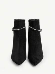 CUCCOO CHICEST Giày bốt cao đến bắp chân bằng da lộn màu đen, khóa cài thanh lịch, đính đá thời trang dành cho nữ, đa năng - màu đen - Xem 10