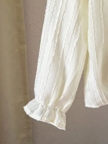 青少年女孩彼得潘领提花优雅纽扣长袖衬衫秋冬 - 杏色 - 查看 6