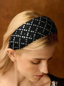 MOTF PREMIUM SCHWARZES MESH-PAILLETTEN BREITES HAARBAND - Schwarz - Übersicht 5