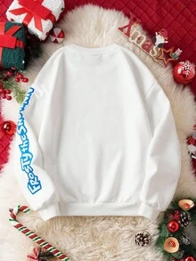 Frosty the Snowman X SHEIN Tween Girl Christmas Tree Print Crew Neck Long Sleeve Sweatshirt, Casual For Autumn/Winter Fall - White - View 2