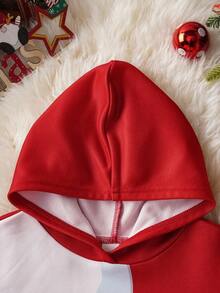 LOONEY TUNES X SHEIN Young Boy Cartoon Christmas Pattern Hooded Long Sleeve Sweatshirt Fall Winter - Red - View 5