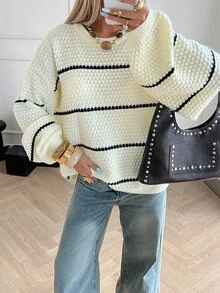 Livesso Women's Casual Contrast Color Knit Sweater, Autumn