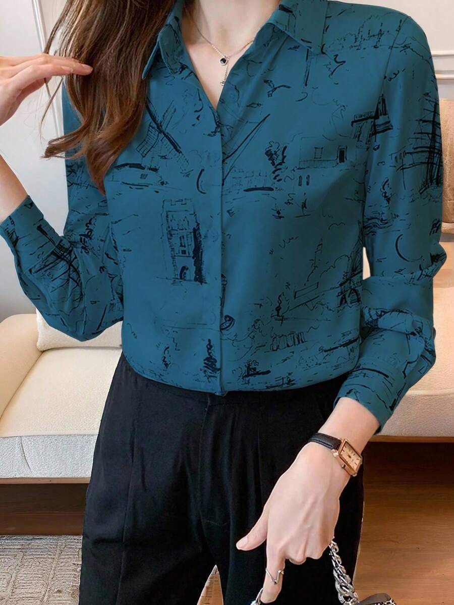 EMERY ROSE Women's Casual Commuting Minimalist Button-Down Long Sleeve Shirt - Multicolor - View 1
