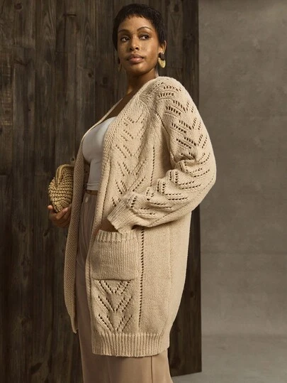 Linhara Women's Hollow Out Solid Color Casual Cardigan Winter Fall Autumn