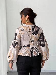 Elenzga Damen Große Größen Jacquard Muster Bubble Textur Langarm Top - Verschiedenfarbig - Übersicht 2