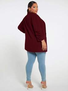 SHEIN Tall CURVE 秋冬大码休闲/办公室纯色西装外套 - 酒紅色 - 查看 2