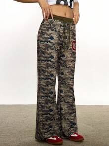 Rina Fox 女士休闲复古迷彩阔腿裤 - 軍綠色 - 查看 5