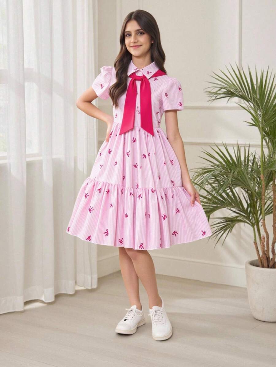 SHEIN 青少年披肩装饰短袖喇叭裙