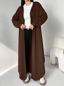 Al Najma Áo Abaya dài có mũ trùm đầu, dây rút, màu trơn, dành cho nữ, thích hợp cho mùa xuân và mùa thu, áo Abaya dài kiểu Hồi giáo thoải mái, áo cardigan dài màu nâu cho mặc hàng ngày/đi học/du lịch. - Màu nâu Sô-cô-la - Xem 4