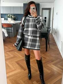 EURMUSE Women Sweater And Skirt Set Grey For Winter Elegant Style,Co Ord - Grey - View 3