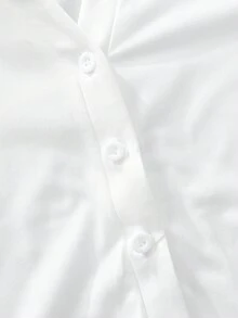 SHEIN MOD 休闲复古风立领喇叭袖女式T恤，适合秋冬季节和机场穿着。 - 彩色 - 查看 4