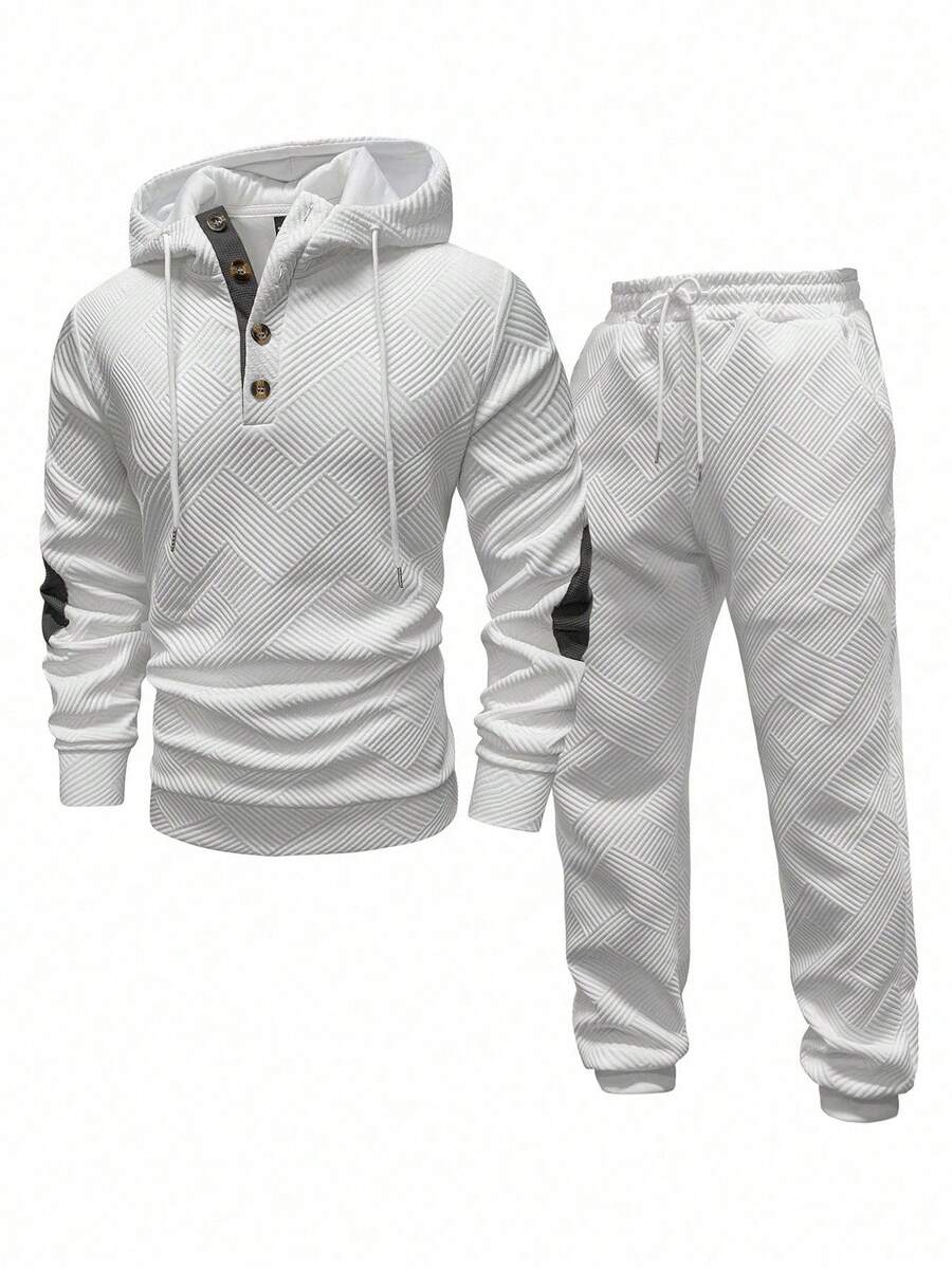 Manfinity Homme 2pcs Men Casual Hooded Long Sleeve Sweatshirt And Drawstring Pants Set Men 2 Piece Sweatsuit Men Hoodie Set, Fall Clothes - Grey - View 1