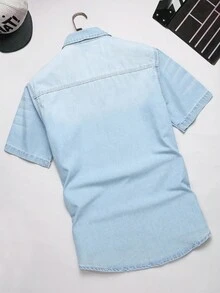 Manfinity Homme Men Ripped Denim Shirt Without Tee - Light Wash - View 2