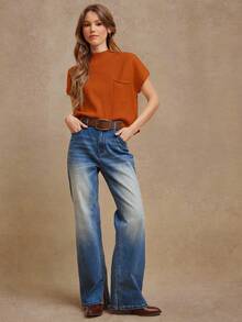 WESTFADE Áo len dệt kim cổ ngắn tay có túi ngực kiểu miền Tây dành cho nữ - trái cam - Xem 3