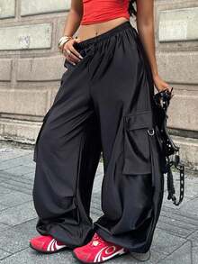 Coolane Pantalones anchos negros de estilo deportivo y callejero para mujer, ideales para salir en verano y otoño