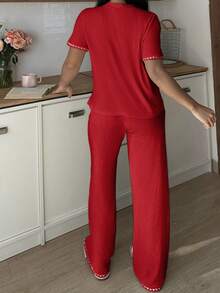 SHEIN 2pcs Women Casual Contrast Color Loungewear Set - Multicolor - View 2