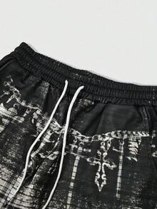 ROMWE MEN Grunge Punk Celana Jogging Kasual Pria Model Lebar dengan Tali Serut dan Motif Kotak-kotak serta Kantong - MultiWarna - View 3