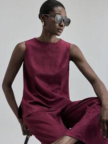 Ontre 2025 Toamnă/Iarnă Nou Stil Casual Coreean Minimalist, Design Minimalist Japonez, Violet, Material Moale din Piele Întoarsă, Set de 2 Piese pentru Femei, Guler Rotund, Vacanță Casual, Naveta Coreeană/Japoneză, Purtare Zilnică, Toamnă/Iarnă, Fără Mâneci, Croială Lejeră, Potrivită pentru Halloween, Crăciun, Invitate la Nuntă, Profesoare - Violet - Vizualizare 1