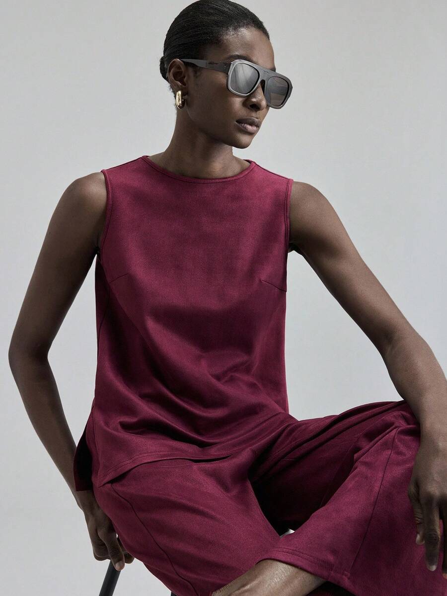 Ontre 2025 Toamnă/Iarnă Nou Stil Casual Coreean Minimalist, Design Minimalist Japonez, Violet, Material Moale din Piele Întoarsă, Set de 2 Piese pentru Femei, Guler Rotund, Vacanță Casual, Naveta Coreeană/Japoneză, Purtare Zilnică, Toamnă/Iarnă, Fără Mâneci, Croială Lejeră, Potrivită pentru Halloween, Crăciun, Invitate la Nuntă, Profesoare - Violet - Vizualizare 1