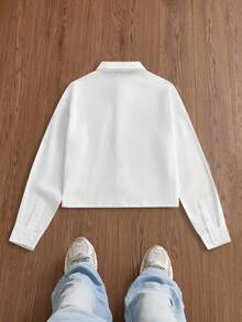 Manfinity Unisex 男士梭织长袖印花休闲衬衫，秋季情侣装 - 白色 - 查看 4