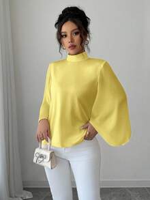 Rafferiza Áo cánh satin Pháp thanh lịch và vải satin chắp vá dành cho nữ - Màu vàng ngỗng - Xem 3