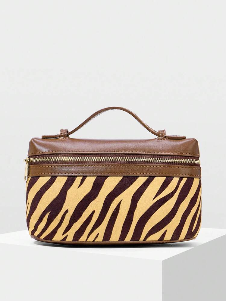 CONTRAST ZEBRA STRIPE TOP HANDLE BAG