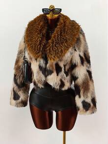 Amplova 女士复古豹纹仿皮草夹克，秋冬 - 彩色 - 查看 4