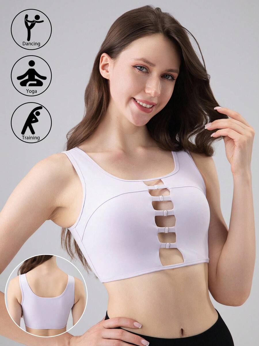 SHEIN Sovereign Charm Backless Sports Bra For Women,Lavender Summer Athleisure Gym Bra Workout Top,High Support Fitness & Yoga Bra,Dancing Training Jump Support Top - Purple - View 1